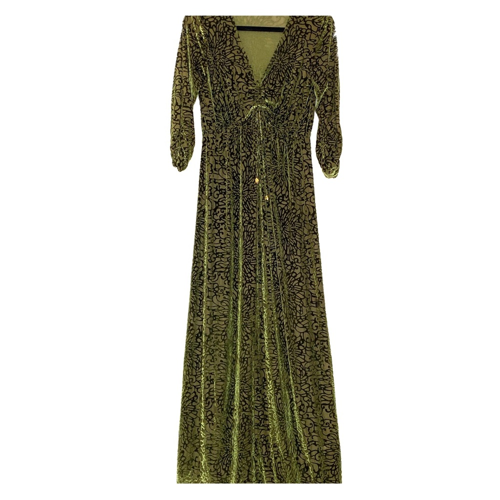 Nikki Poulos Green Velvet Long Maxi Dress Medium